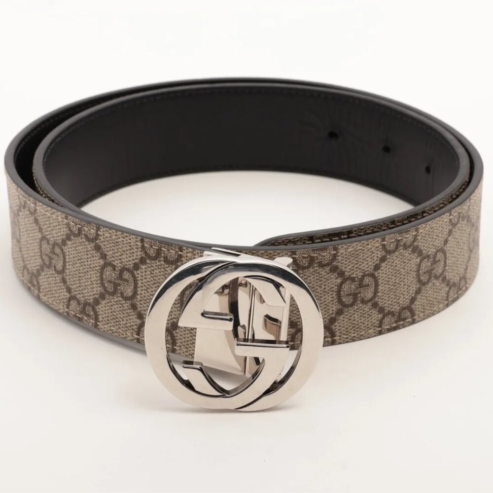 Gucci 473030 Interlocking G Belt 85 PVC Beige - AUTHENTIC